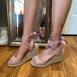 Suede Baby Pink Wedges